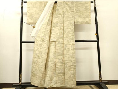 平和屋着物▽上質な紬　単衣　風景花文　正絹　逸品　DABH7456fe