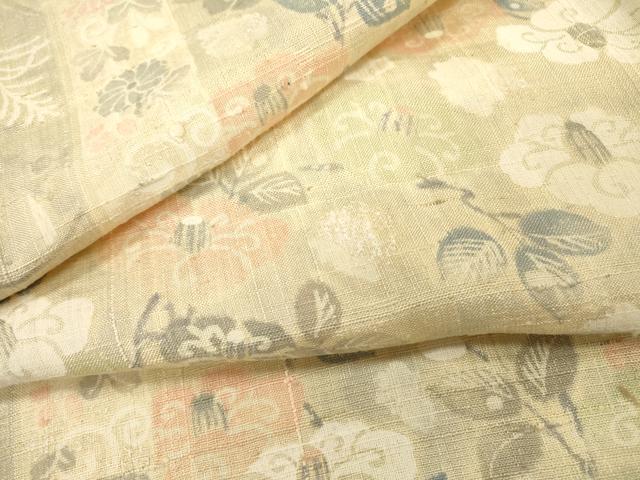 平和屋着物▽上質な小紋　単衣　紬地　枝椿　正絹　逸品　DABH7465fe