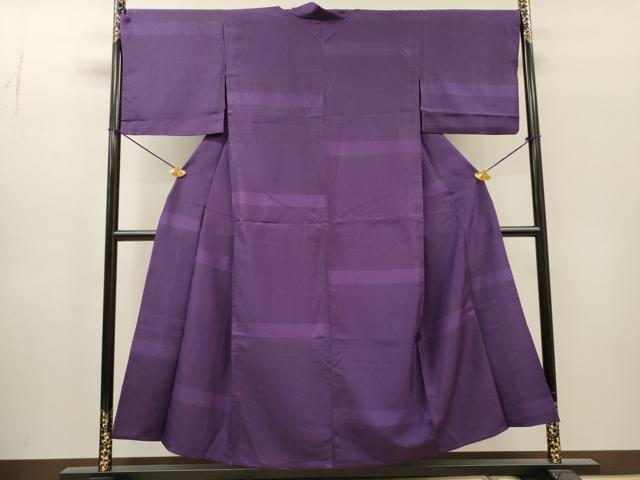 平和屋着物▽上質なお召　単衣　横段文　正絹　逸品　DABH7467fe