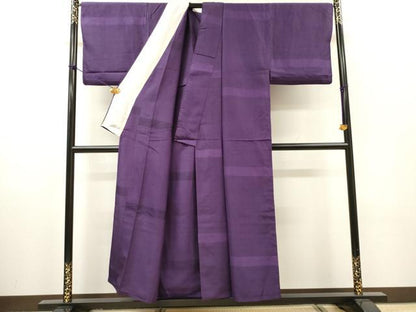 平和屋着物▽上質なお召　単衣　横段文　正絹　逸品　DABH7467fe