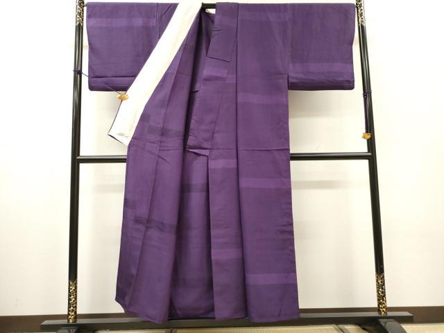 平和屋着物▽上質なお召　単衣　横段文　正絹　逸品　DABH7467fe