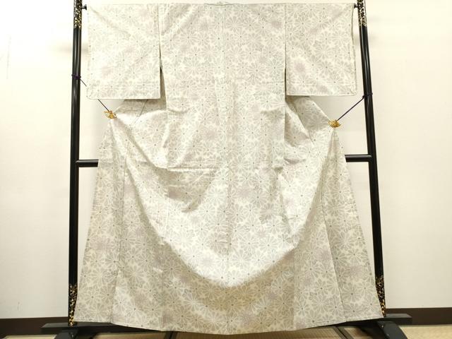 平和屋着物▽上質な紬 　単衣　 菊尽くし　正絹　逸品　未使用　DABH7468fe