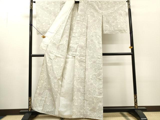 平和屋着物▽上質な紬 　単衣　 菊尽くし　正絹　逸品　未使用　DABH7468fe