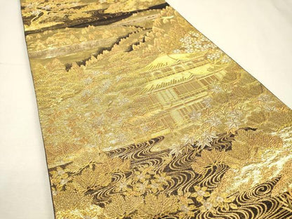 平和屋着物▼京の名門　じゅらく謹製　六通柄袋帯　古都京勝錦繍絵巻　金閣箔　正絹　逸品　DABH7474fe