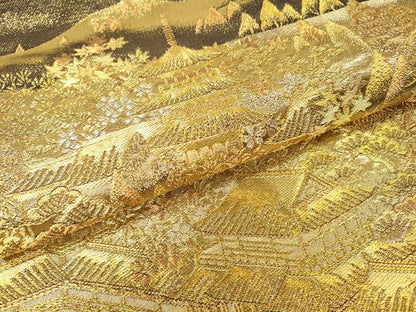 平和屋着物▼京の名門　じゅらく謹製　六通柄袋帯　古都京勝錦繍絵巻　金閣箔　正絹　逸品　DABH7474fe