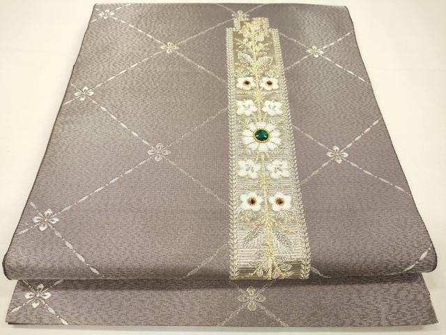 平和屋着物▼六通柄袋帯　短冊花文　ラインストーン　金銀糸　正絹　逸品　DABH7475fe