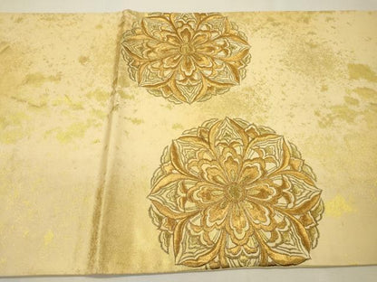 平和屋着物▼太鼓柄袋帯　総刺繍　正倉院花唐草文　金銀糸　引箔　正絹　逸品　DABH7480fe