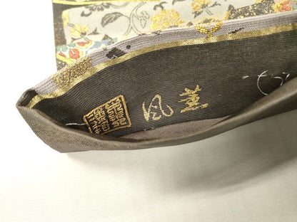 平和屋着物▼六通柄袋帯　風薫　色紙狩猟花文　金銀糸　正絹　逸品　DABH7482fe