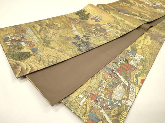 平和屋着物▼全通全景柄袋帯　洛中洛外図　金糸　引箔　正絹　逸品　DABH7484fe