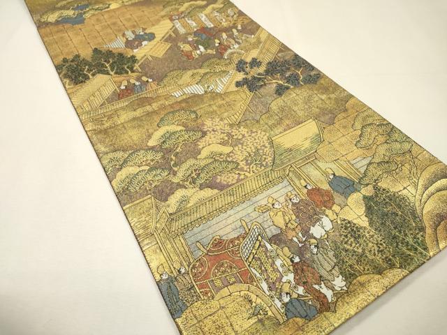 平和屋着物▼全通全景柄袋帯　洛中洛外図　金糸　引箔　正絹　逸品　DABH7484fe