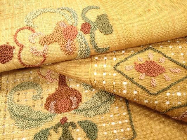 平和屋着物●中国三大刺繍　スワトウ刺繍　汕頭刺繍　相良刺繍　総刺繍　九寸開き名古屋帯　紬地　色紙洋花文　正絹　逸品　DABH7488fe