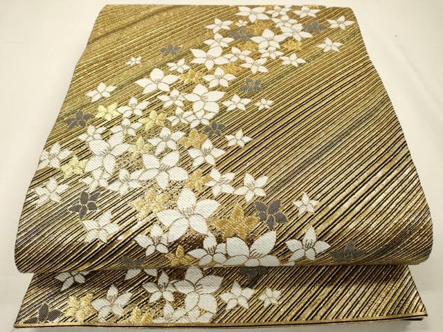 平和屋着物▼両面　六通柄袋帯　舞花　金糸　正絹　逸品　DABH7490fe