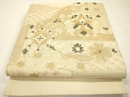 平和屋着物▼中国三大刺繍　スワトウ刺繍　汕頭刺繍　総刺繍　綴れ　太鼓柄袋帯　吉祥飛鳥花文　金糸　正絹　逸品　DABH7493fe
