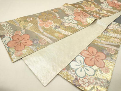 平和屋着物▼佐賀錦　六通柄袋帯　枝垂れ花　金銀糸　正絹　逸品　DABH7495fe