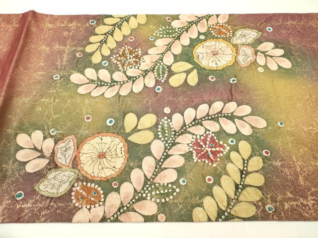 平和屋着物▼太鼓柄袋帯　作家物　絞り　辻が花　金糸　正絹　逸品　DABH7512fe