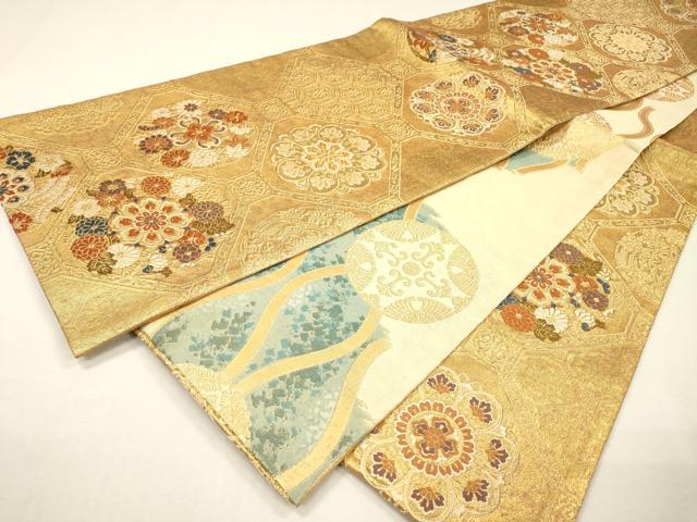 平和屋着物▼両面　六通柄袋帯　唐織　蜀江正倉院花文　金糸　正絹　逸品　DABH7532fe