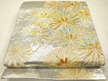平和屋着物▼全通柄袋帯　華織　松葉文　金銀糸　正絹　逸品　DABH7533fe