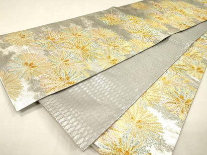 平和屋着物▼全通柄袋帯　華織　松葉文　金銀糸　正絹　逸品　DABH7533fe
