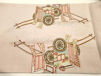 平和屋着物▼太鼓柄袋帯　御所車文　金糸　正絹　逸品　DABH7537fe