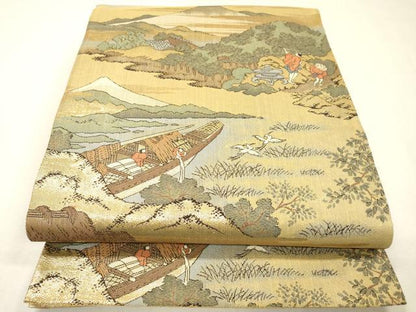 平和屋着物▼西陣　六通柄袋帯　北斎名画集　金銀糸　正絹　逸品　DABH7554fe