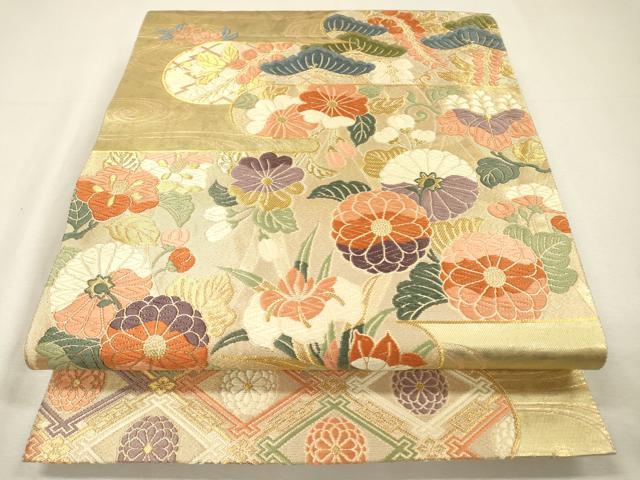 平和屋着物▼六通柄袋帯　唐織　霞花松文　金糸　鈴乃屋扱い　正絹　逸品　DABH7561fe