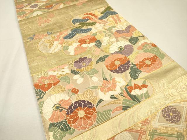 平和屋着物▼六通柄袋帯　唐織　霞花松文　金糸　鈴乃屋扱い　正絹　逸品　DABH7561fe