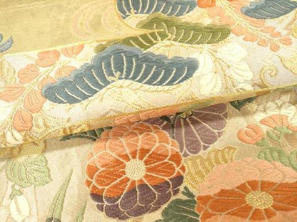 平和屋着物▼六通柄袋帯　唐織　霞花松文　金糸　鈴乃屋扱い　正絹　逸品　DABH7561fe