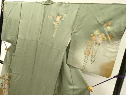 平和屋着物▼訪問着　螺鈿　辻が花　舞蝶花文　暈し染　金銀彩　正絹　逸品　DABH7566fe