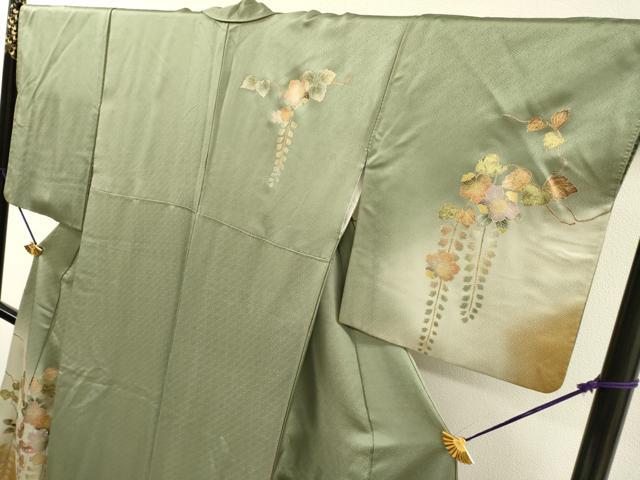 平和屋着物▼訪問着　螺鈿　辻が花　舞蝶花文　暈し染　金銀彩　正絹　逸品　DABH7566fe