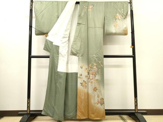 平和屋着物▼訪問着　螺鈿　辻が花　舞蝶花文　暈し染　金銀彩　正絹　逸品　DABH7566fe