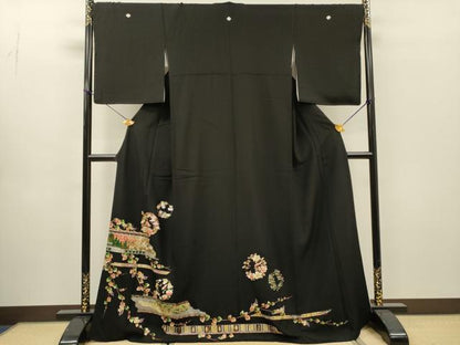 平和屋着物▼豪華黒留袖　鳳凰風景花丸文　金銀彩　正絹　逸品　DABH7568fe