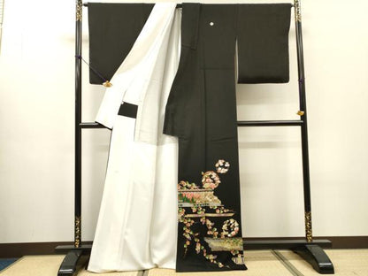 平和屋着物▼豪華黒留袖　鳳凰風景花丸文　金銀彩　正絹　逸品　DABH7568fe