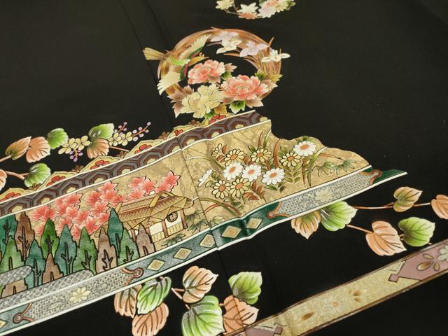 平和屋着物▼豪華黒留袖　鳳凰風景花丸文　金銀彩　正絹　逸品　DABH7568fe