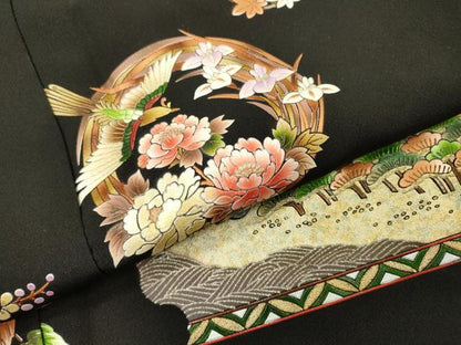 平和屋着物▼豪華黒留袖　鳳凰風景花丸文　金銀彩　正絹　逸品　DABH7568fe