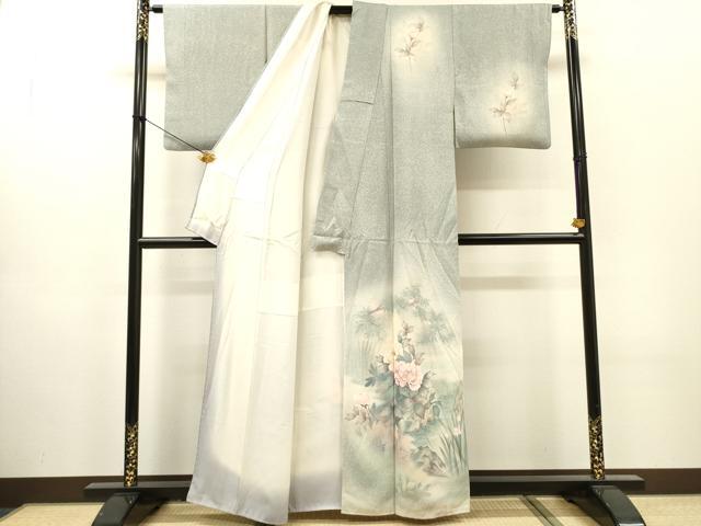 平和屋着物▼訪問着　刺繍　手描き　草花　暈し染　銀彩　正絹　逸品　DABH7569fe