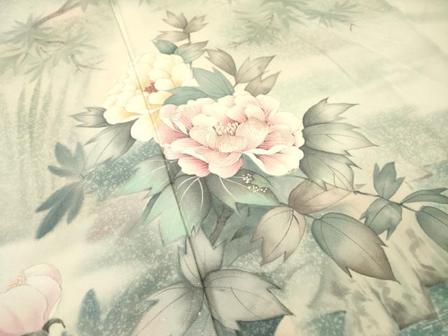 平和屋着物▼訪問着　刺繍　手描き　草花　暈し染　銀彩　正絹　逸品　DABH7569fe