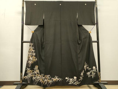 平和屋着物▼豪華黒留袖　笹竹文　金彩　正絹　逸品　DABH7570fe