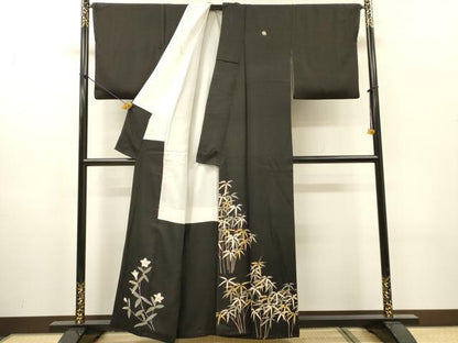 平和屋着物▼豪華黒留袖　笹竹文　金彩　正絹　逸品　DABH7570fe