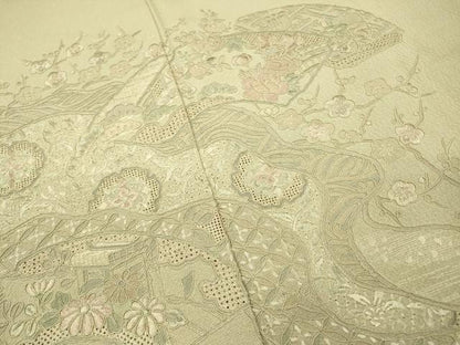 平和屋着物▼中国三大刺繍　スワトウ刺繍　汕頭刺繍　総刺繍　訪問着　道長地紙花文　正絹　逸品　DABH7572fe