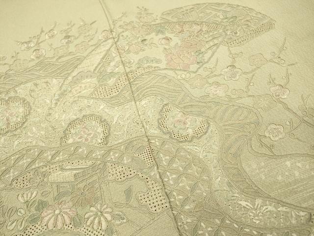 平和屋着物▼中国三大刺繍　スワトウ刺繍　汕頭刺繍　総刺繍　訪問着　道長地紙花文　正絹　逸品　DABH7572fe