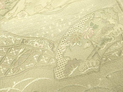 平和屋着物▼中国三大刺繍　スワトウ刺繍　汕頭刺繍　総刺繍　訪問着　道長地紙花文　正絹　逸品　DABH7572fe