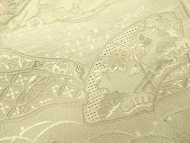 平和屋着物▼中国三大刺繍　スワトウ刺繍　汕頭刺繍　総刺繍　訪問着　道長地紙花文　正絹　逸品　DABH7572fe