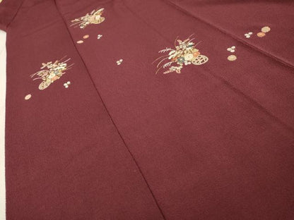 平和屋着物▼訪問着　総刺繍　飾花文　鬼しぼ縮緬　正絹　逸品　DABH7573fe