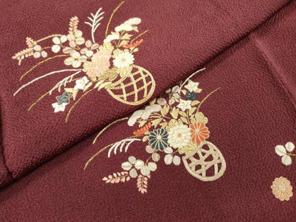 平和屋着物▼訪問着　総刺繍　飾花文　鬼しぼ縮緬　正絹　逸品　DABH7573fe