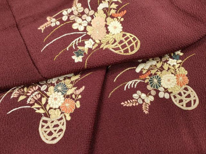 平和屋着物▼訪問着　総刺繍　飾花文　鬼しぼ縮緬　正絹　逸品　DABH7573fe