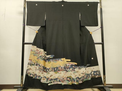 平和屋着物▼豪華黒留袖　作家物　刺繍　人物風景文　金銀彩　正絹　逸品　DABH7574fe