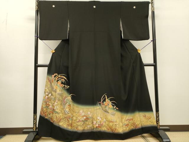 平和屋着物▼豪華黒留袖　駒刺繍　束ね熨斗花松文　暈し染　金彩　正絹　逸品　DABH7575fe
