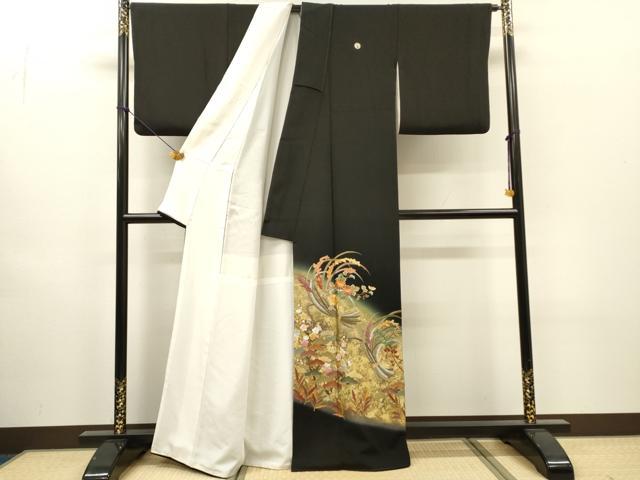 平和屋着物▼豪華黒留袖　駒刺繍　束ね熨斗花松文　暈し染　金彩　正絹　逸品　DABH7575fe