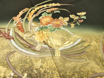 平和屋着物▼豪華黒留袖　駒刺繍　束ね熨斗花松文　暈し染　金彩　正絹　逸品　DABH7575fe