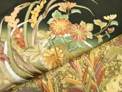 平和屋着物▼豪華黒留袖　駒刺繍　束ね熨斗花松文　暈し染　金彩　正絹　逸品　DABH7575fe